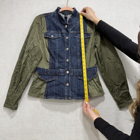 White House Black Market Jacket Womens 6 Blue Denim Olive Military Utility - Picture 3 of 9
